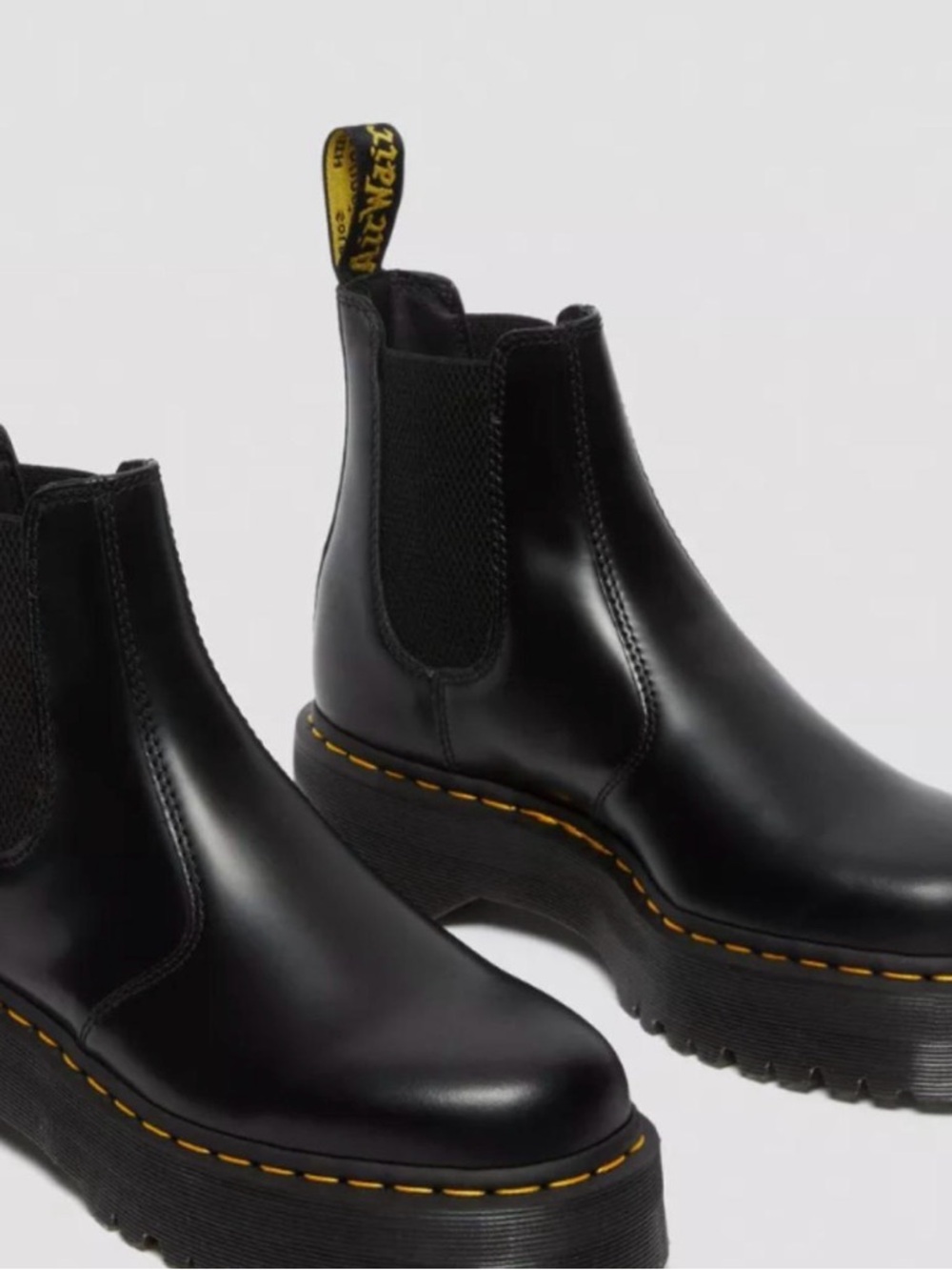 Dr. Martens Black Leather Platform Chelsea Boots with Yellow Stitching - Picture 4 of 5